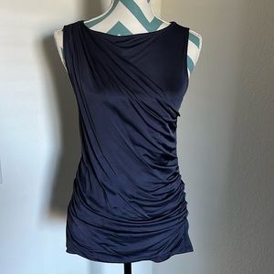 Ann Taylor dark blue ruched sleeveless shirt, size M, new with tags.